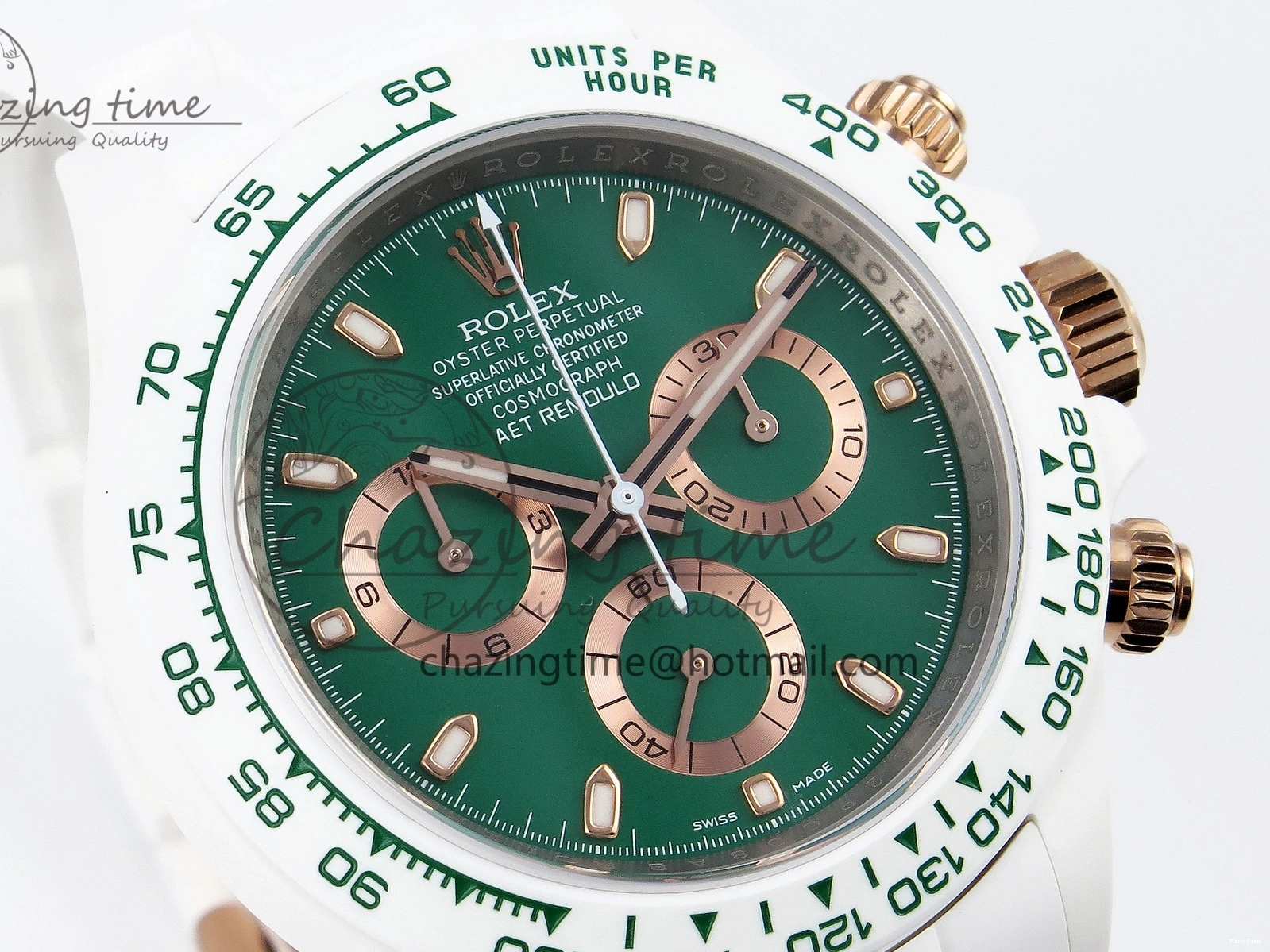 MiroTime 0203 MoistureWicking Daytona AET White Ceramic Case and Bracelet Green Dial SA4130 V 1891